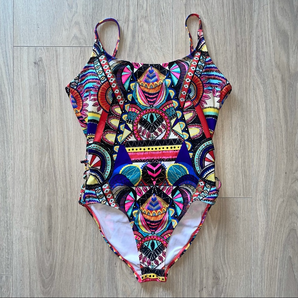 SUPERDRY Bright Pattern One Piece Swimsuit Sz MED